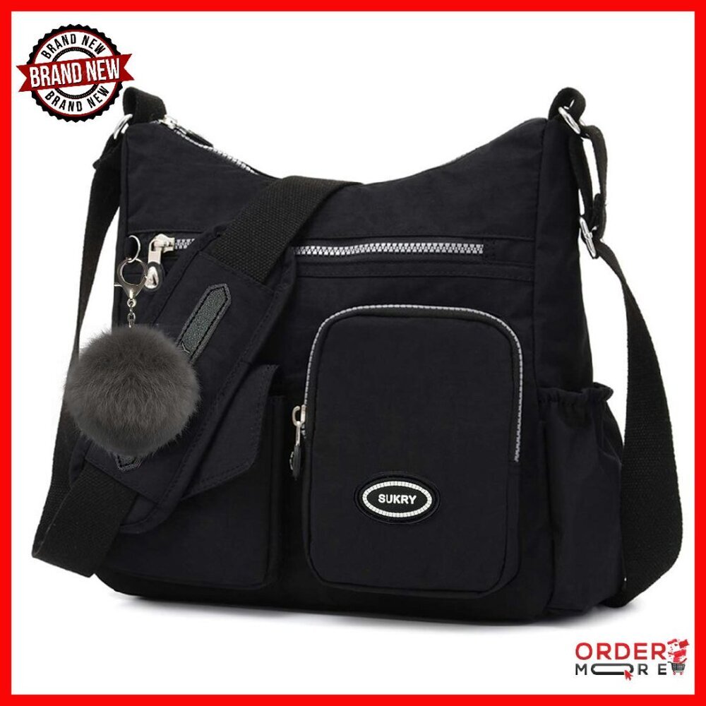 Waterproof Nylon Crossbody Bag With Rfid Pocket, 11.4x4.7x11